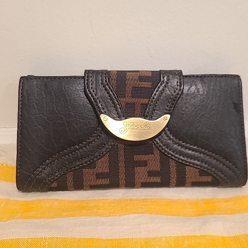 Fendi Tobacco Zucca Canvas and Leather Spy Continental Long Wallet RARE Edition
